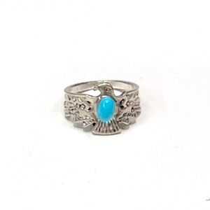 Eagle Faux Turquoise Stone Silver Plated Ring